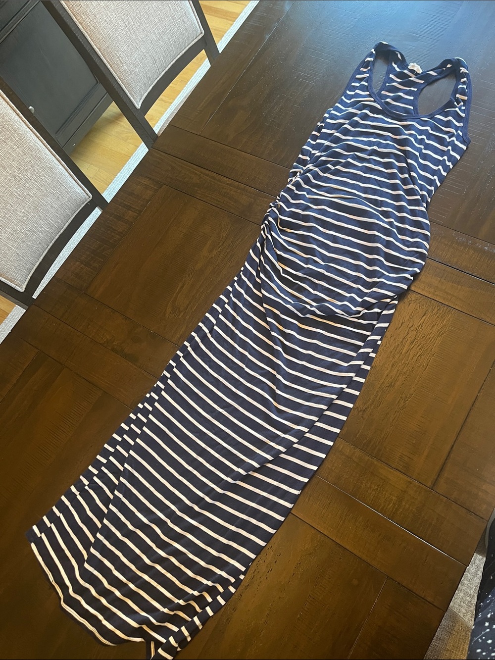 Maternity Navy and White Striped Racerback Maxi Dress
